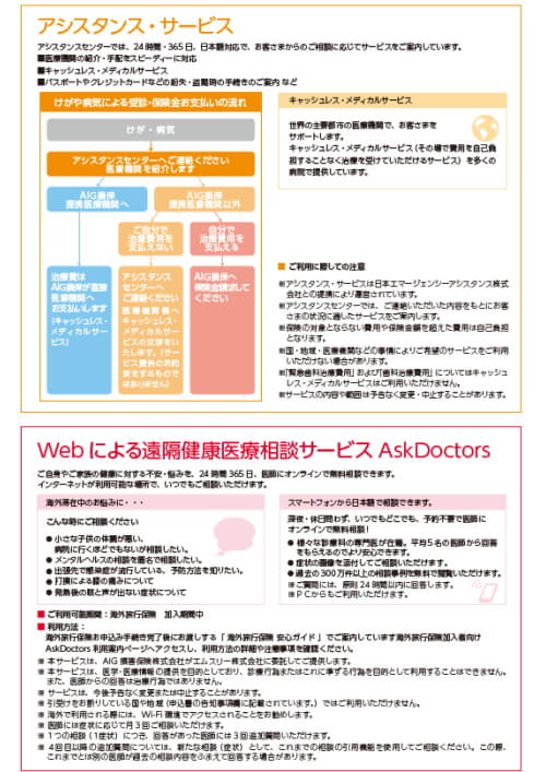 AIG損保 海外旅行保険 サポートサービス アシスタンス・サービス Webによる遠隔健康医療相談サービス AskDoctors